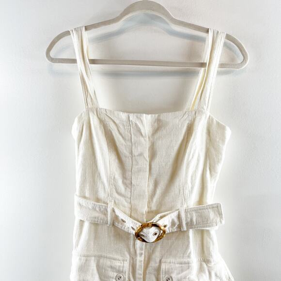 House of Harlow Linen Square Neck Belted Romper White 4 - Picture 4 of 10